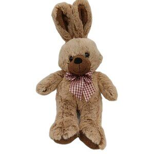 HomerBest Plush Brown Bunny Rabbit Soft Plaid Ribbon 15" Easter